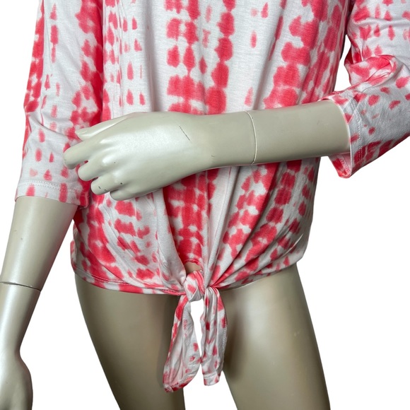 OnQue Casuals Coral and White 3/4 Sleeve Tie Dye Top size is a large - Picture 3 of 9